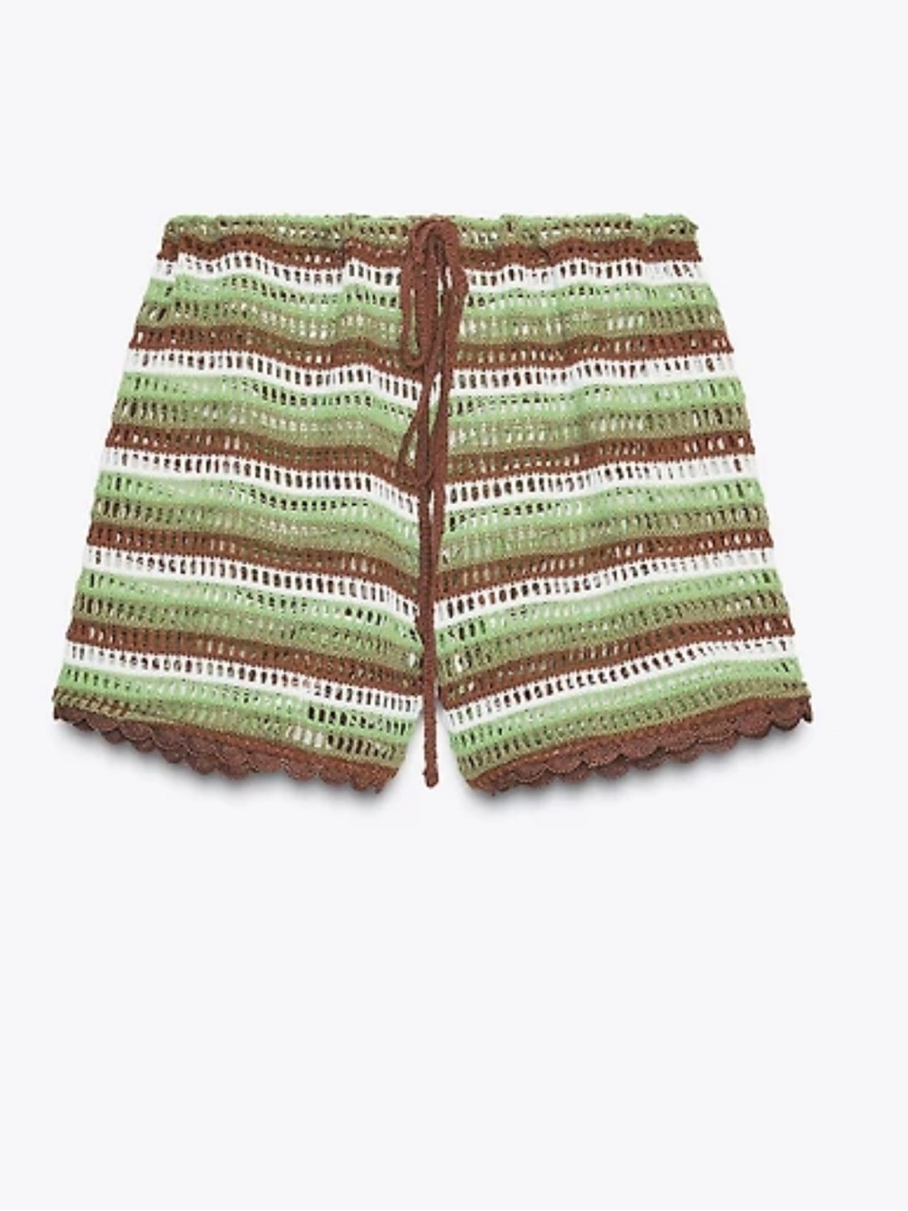 Zara Crochet Striped Drawstring Shorts in Green & Brown